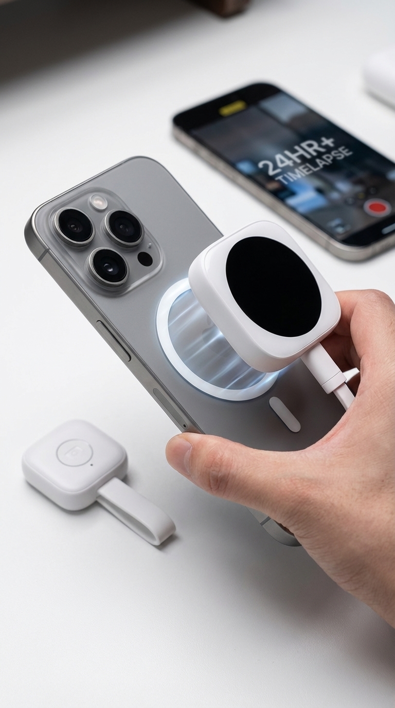 將 DA 磁吸自拍顯示器吸附到 iPhone 的創作場景海報